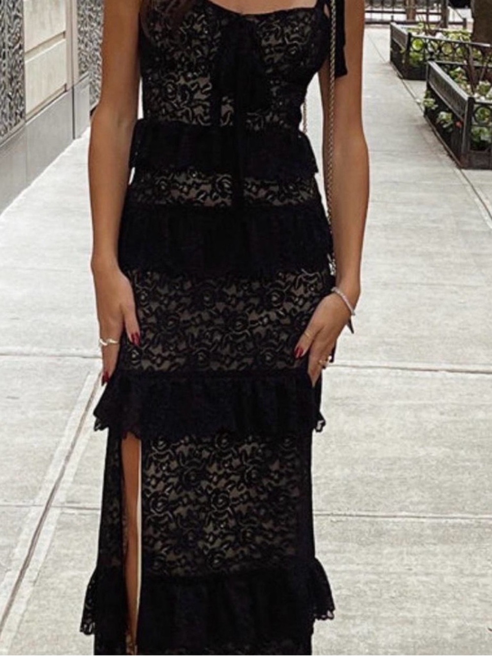 Show Me Your MuMu Black Lace Tiered Maxi Dress